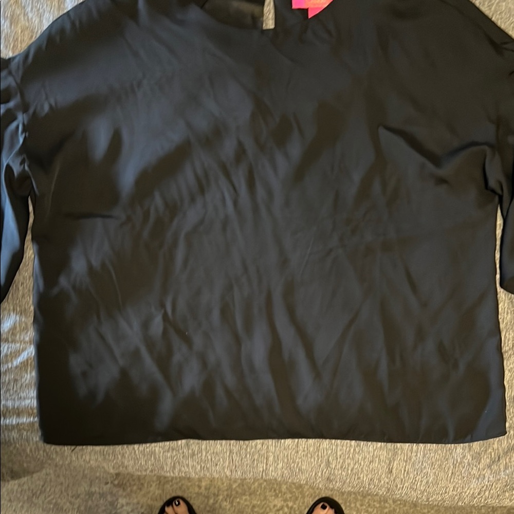 Catherines Black Boxy 3/4 Sleeve Mandarin Collar Blouse